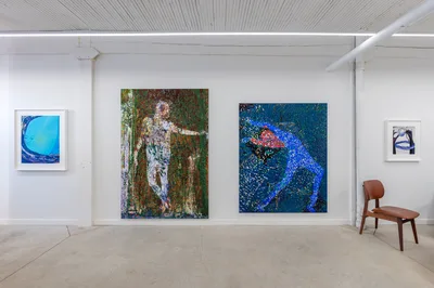 20221021 Alex Fischer Art Show NAMARA projects 02 As the Sea Curves +Homo Deus +Dive +Blue Lei documentation.jpg